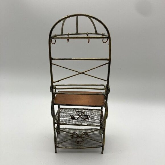Vintage Dollhouse Miniature Bakers Rack Metal Wire and Copper Approx. 7x2.5x1.5 - Picture 4 of 9